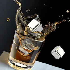 ست یخ استیل مکعبی 6 تکه همراه با انبر مدل Stainless Steel Ice Cubes