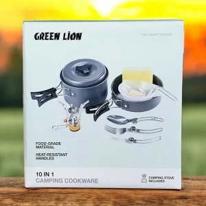 ست ظروف و گاز آشپزی کمپینگ ۱۰ تیکه گرین لاین مدل Green lion 10in1  camping cookware